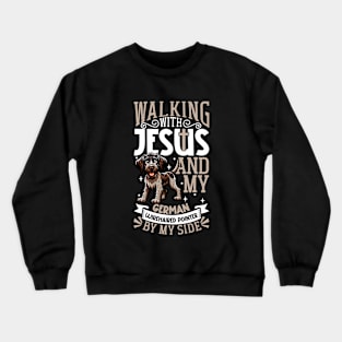 Jesus and dog - German Wirehaired Pointer Crewneck Sweatshirt